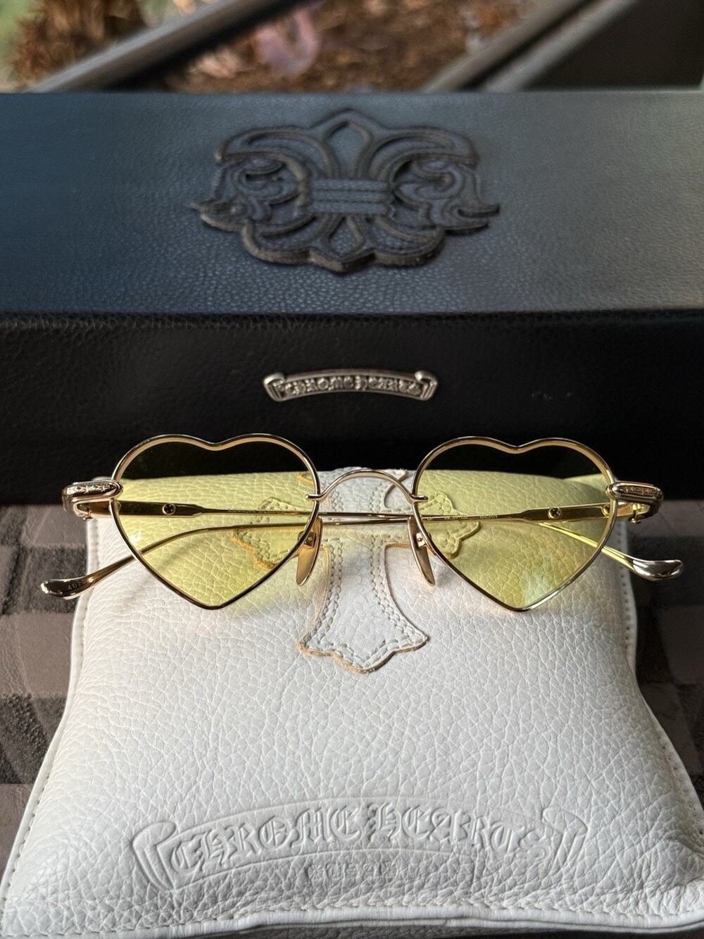 Chrome Hearts BEAN Heart Sunglasses Gold Plated Yellow Factory Lenses Rare 2018